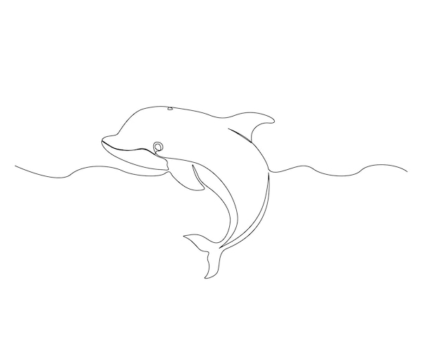 Continuous one line drawing of dolphin Bottlenose