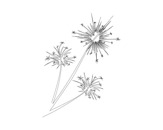 continuous one line drawing of exploded firework