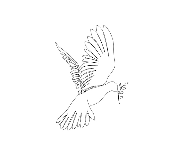 Continuous one line drawing of flying dove with olive branch