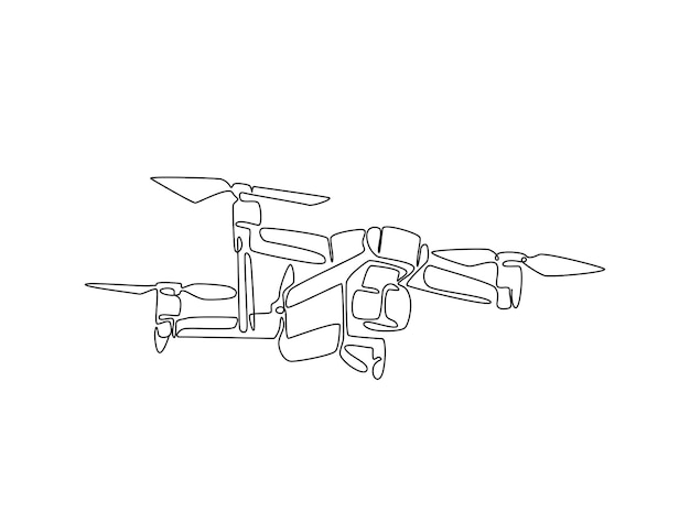 Continuous one line drawing of flying drone aircraft
