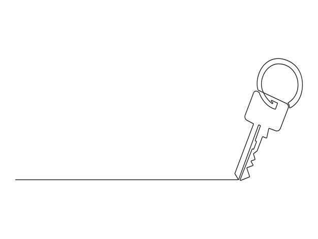 Continuous one line drawing of house key password and security concept vector illustration