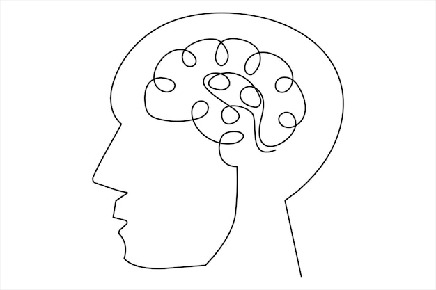 Continuous one line drawing of human brain hand drawn minimalism style brain line art illustration