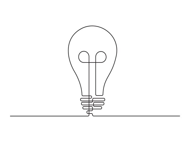 continuous one line drawing of light bulb vector illustration premium vector