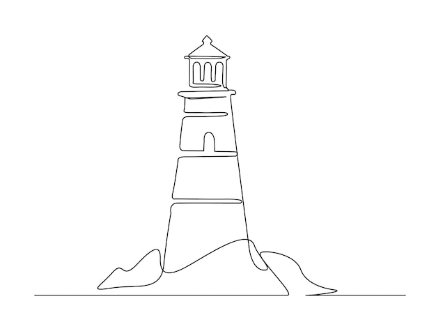 continuous one line drawing of lighthouse tower. simple illustration of castle hill tower, sea coast