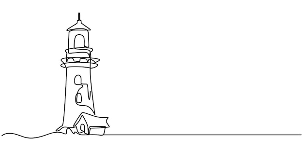 continuous one line drawing of lighthouse towervector illustration continuous one line drawing
