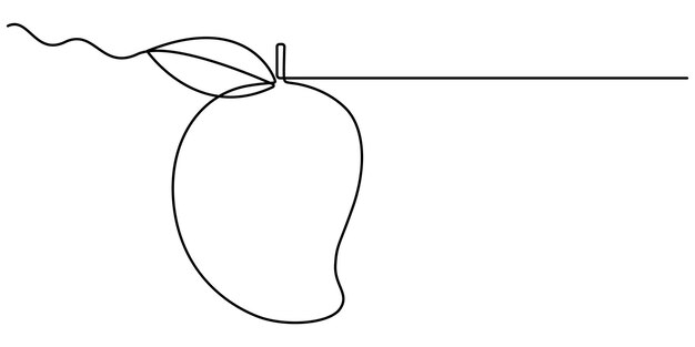 Continuous one line drawing of mango fruit with leaf Mango fruit hand drawn single line art vector
