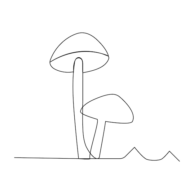 Continuous one line drawing of outline vector illustration mushroom