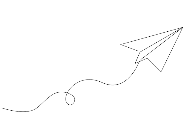 Continuous one line drawing of paper plane out line vector art illustration