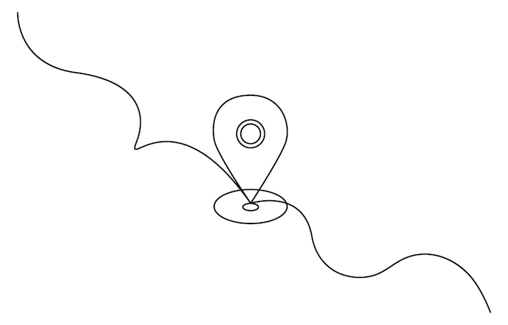 Continuous one line drawing of path and Location pointers Simple pins on way between two points