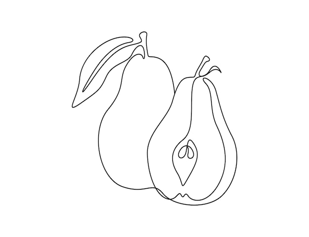 Continuous one line drawing of pear vector illustration