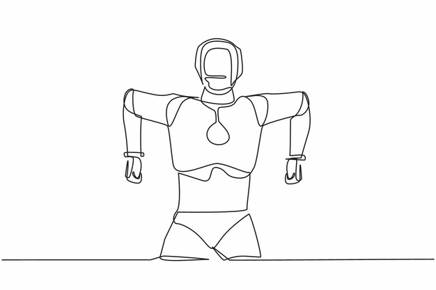 Continuous one line drawing robot standing with angry gesture Emotional in rage Feeling anger