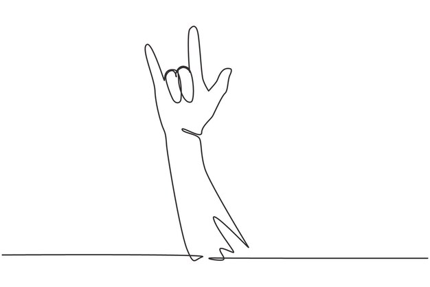 Continuous one line drawing rock on gesture symbol Heavy metal or resistance hand gesture vector