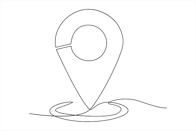Continuous one line google map point and location outline vector art illustration