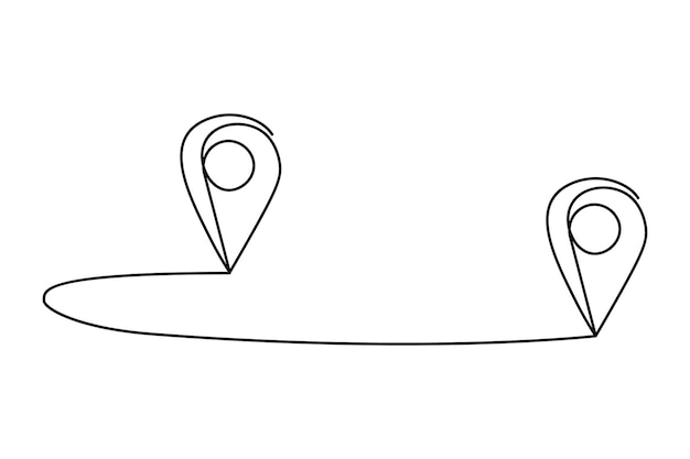 Continuous one line gps navigation route maps with location one line art