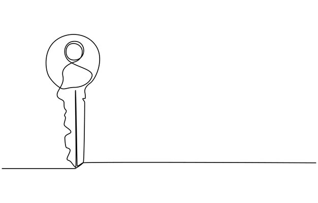 Continuous One line lock Keys on ring outline vector art illustration