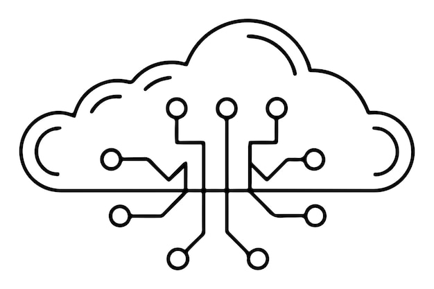 continuous one single black line art doodle drawing of AI driven data processing in cloud environment information illustration