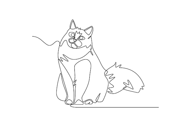 Continuous oneline drawing cat is sitting on the floor Animals concept single line drawing