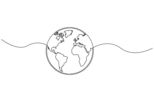 Continuous oneline earth globe outline vector illustration for minimalist and modern designs