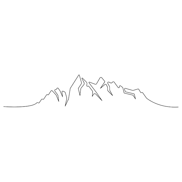 continuous single line art drawing of mountain landscape top view of mounts outline vector