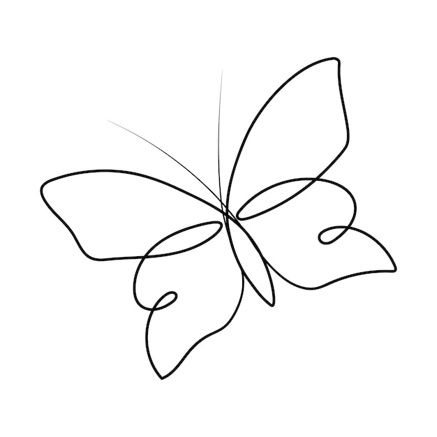 Continuous single line Butterfly drawing and one line vector art illustration