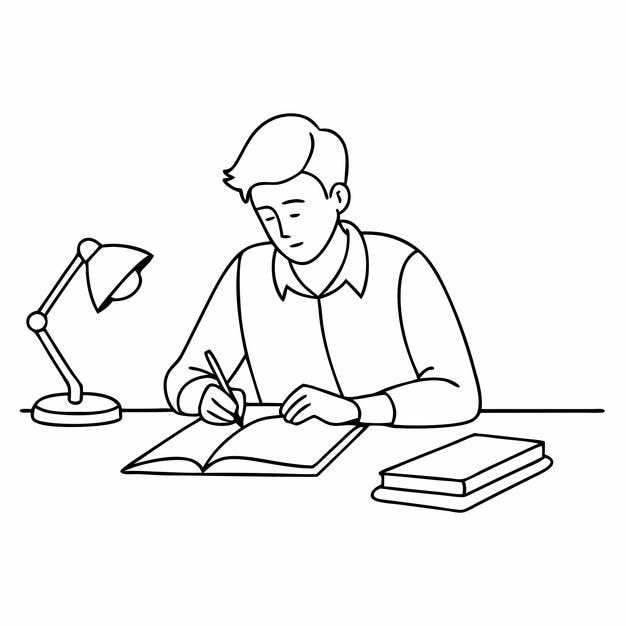 continuous single line drawing of a student doing homework in a line art vector illustration 12