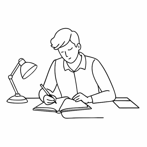 continuous single line drawing of a student doing homework in a line art vector illustration 22