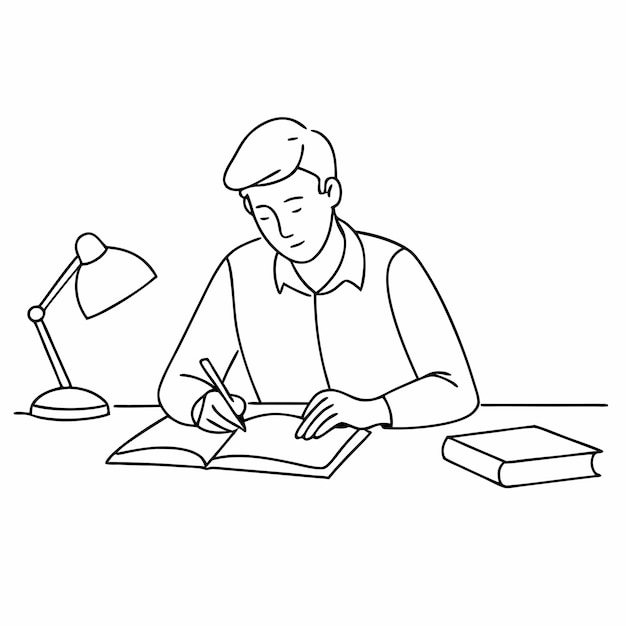continuous single line drawing of a student doing homework in a line art vector illustration 29