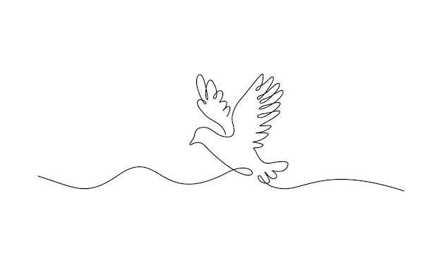 continuous single line drawing of bird dove flying