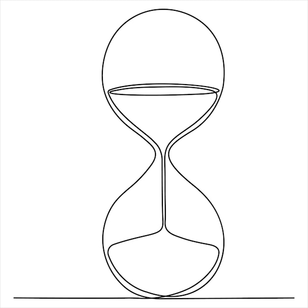 Continuous single line drawing of hourglass with flow sand Retro timer as time passing concept