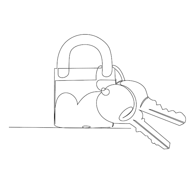 Continuous single line lock key outline vector art drawing