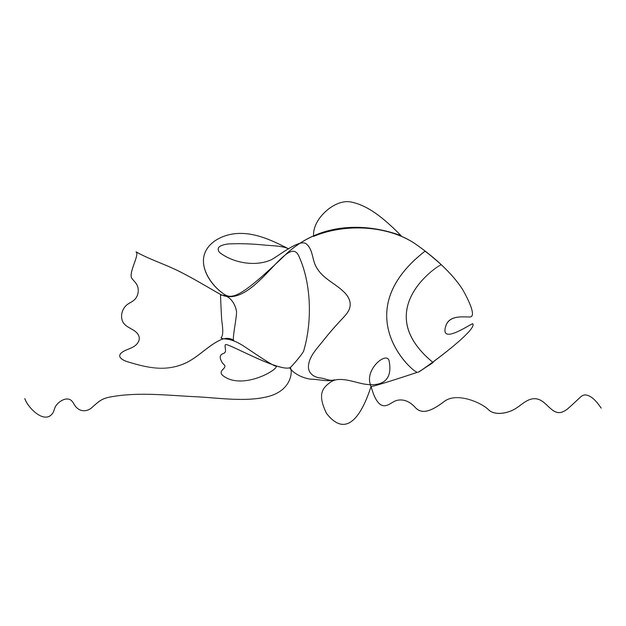 continuous single one line drawing of fish simple clown fish international world oceans day vector i