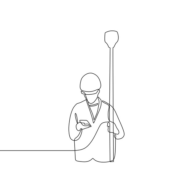 continuous singleline art of a construction worker