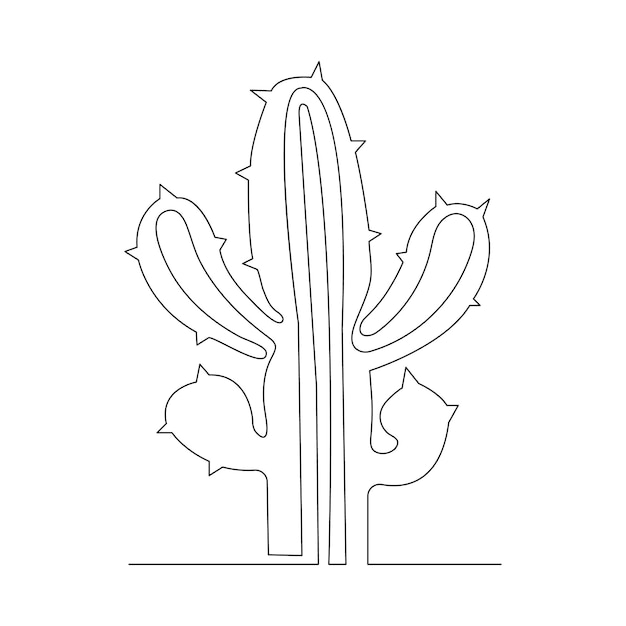 Continuous singleline art of cactus Cute cactus oneline drawing vector and illustration