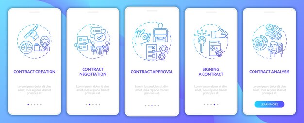 contract lifecycle steps onboarding mobile app page screens set