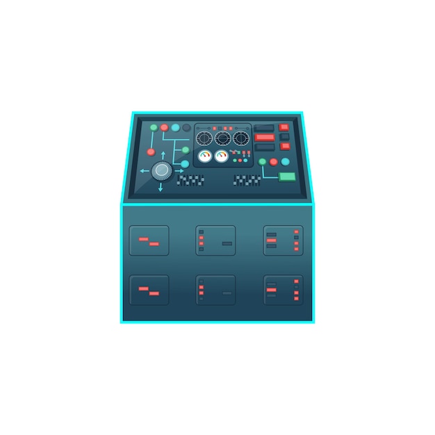 Control panel Metal electronic panel of a spaceship with neon elements Element