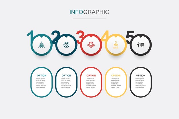 control project management time management organization presentation icons infographic design template creative concept with 5 steps