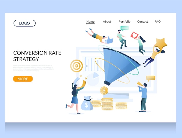 Conversion rate strategy vector website landing page design template