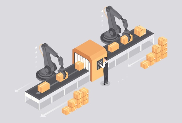 conveyor system concept automation of production and sorting of products industrial factory and