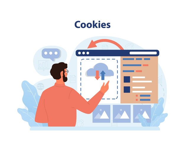 cookies concept a focused man interacts with a website managing the data exchange symbolized by