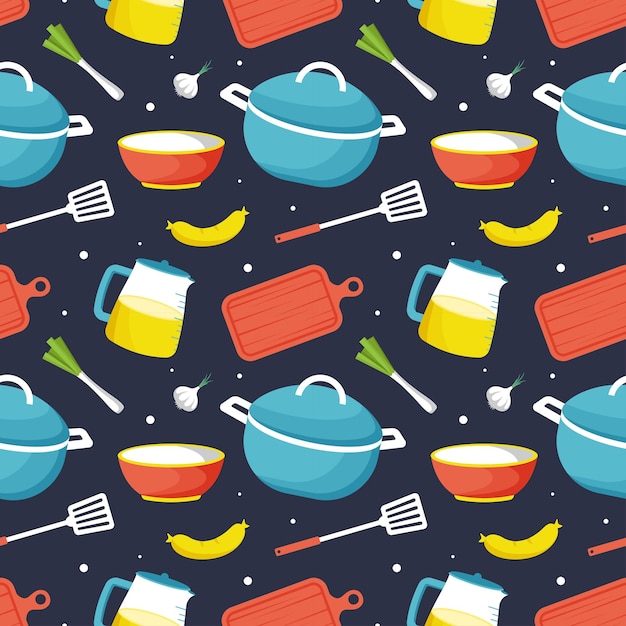 Cooking Equipment Seamless Pattern Design Illustration in Flat Cartoon Template Hand Drawn