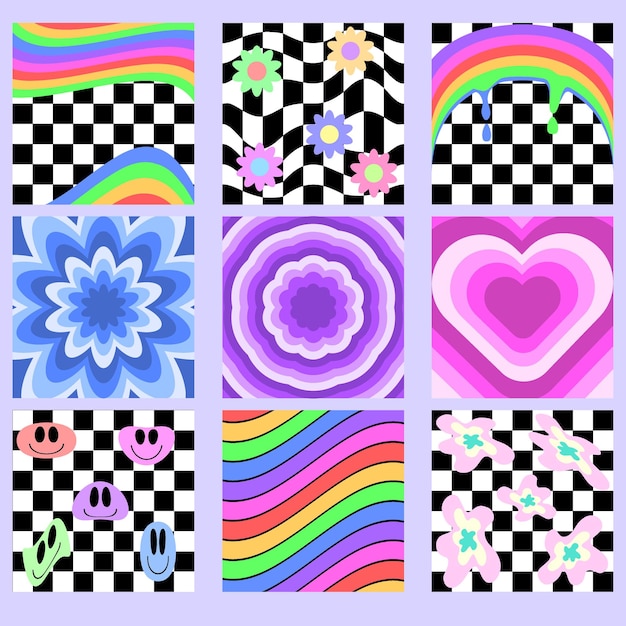 cool trendy y2k geometric abstract background groovy checkered pattern