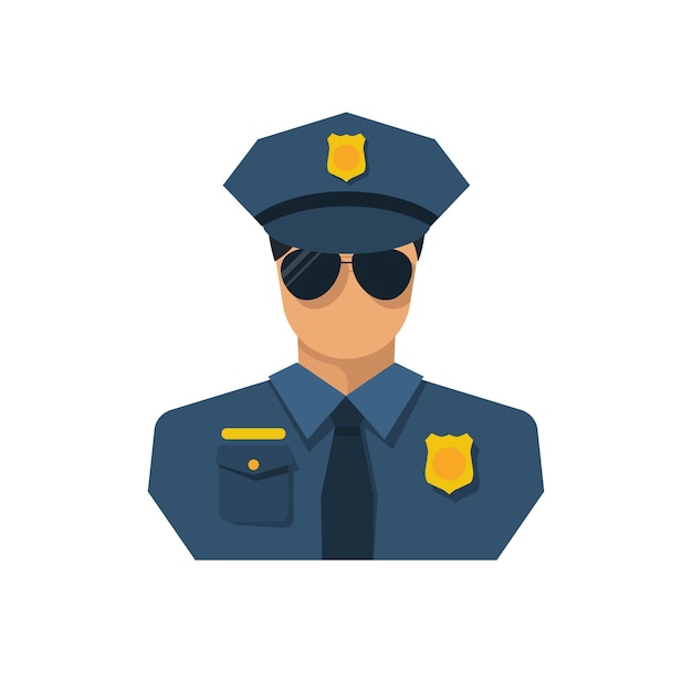 Cop icon flat style design. Police officer avatar. Vector illustration. Isolated on white background. Symbol of security, law and order. Policeman sheriff.