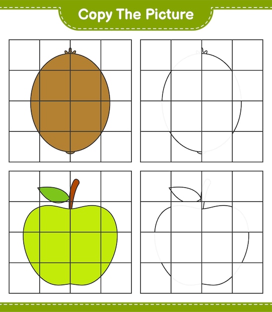 copy the picture, copy the picture of fruits using grid lines. educational children game, printable worksheet 