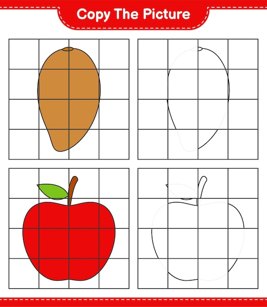 copy the picture, copy the picture of fruits using grid lines. educational children game, printable worksheet 