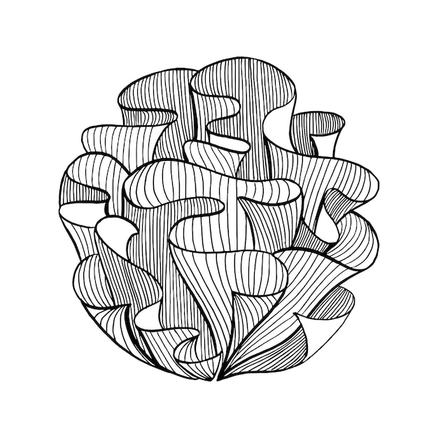 Coral. Abstract drawing. Hand drawn sketch. Black vector illustration. Isolated on white.