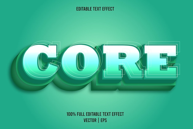 Core 3 dimension editable text effect teal color