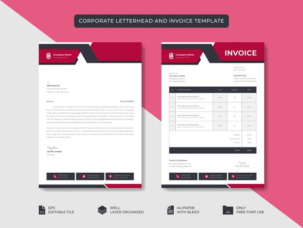 Corporate business minimal stylish letterhead and invoice template business branding identity desig