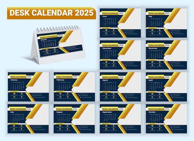 Vektör corporate desk calendar design 2025 set of 12 months monthly desk calendar 2025 2025 calendar