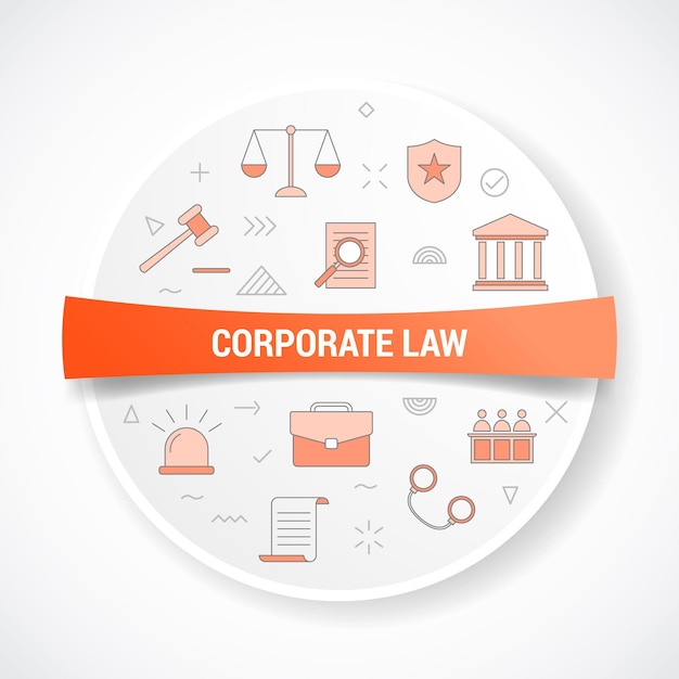 Corporate law with icon concept with round or circle shape illustration