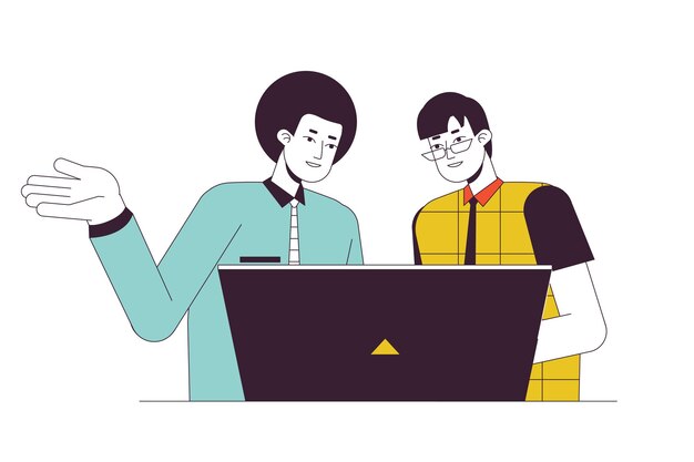 corporate trainer training job intern flat line color vector characters editable outline half body people on white coworkers collaboration simple cartoon spot illustration for web graphic design